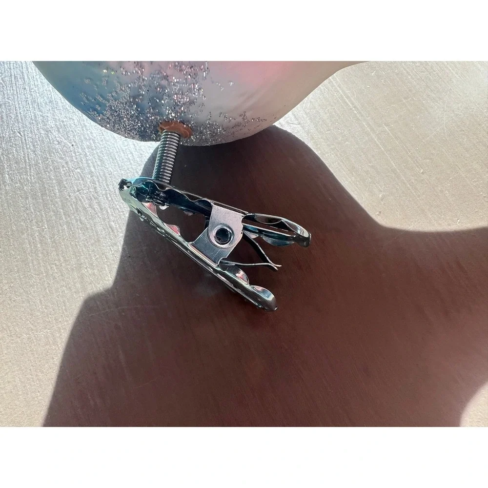 Inge-Glas Forest Finch Glass Ornament Silver Blue Clip-On Germany 34-718
